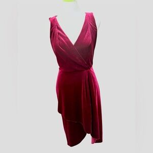 Kobi Halperin Asymmetrical Velvet Dress in Deep Red
